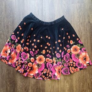 Free People Poppy Velvet Black Red Pink Skirt Floral Size 6 Boho Hippie